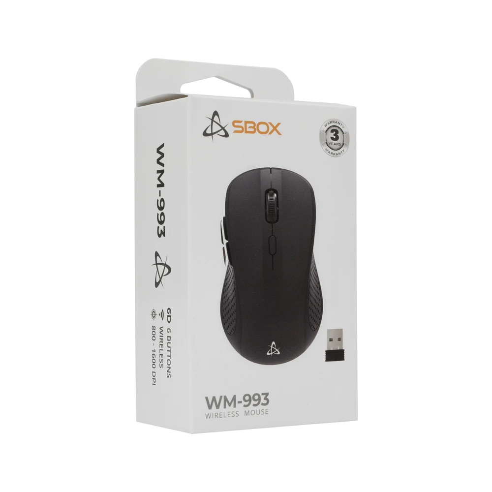 SBOX belaidė pelė, 800-1600 dpi, 6D, juodos spalvos (WM-993)