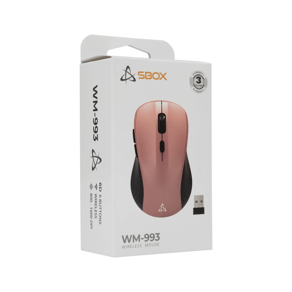 SBOX belaidė pelė, 800-1600 dpi, 6D, rožinės spalvos (WM-993)