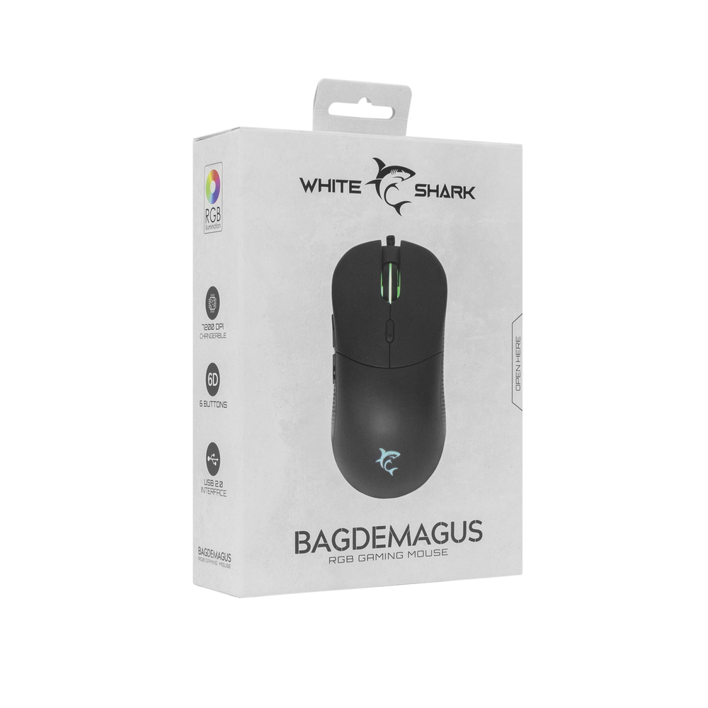 Pelė White Shark Myszka žaidimams Baltas Shark Bagdemagus GM-5010 su laidu 7200 dpi optinė juoda