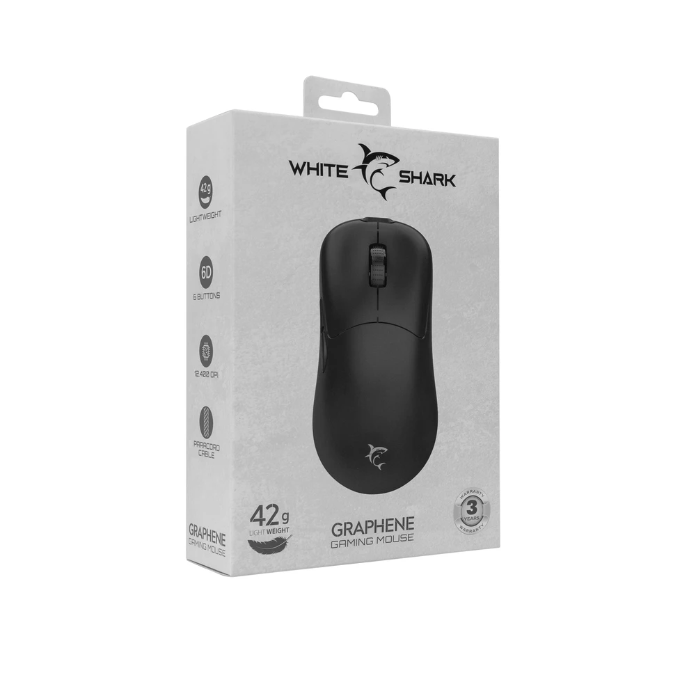 Pelė White Shark Myszka žaidimams Baltas Shark GM-5014 su laidu 12400 dpi optinė juoda