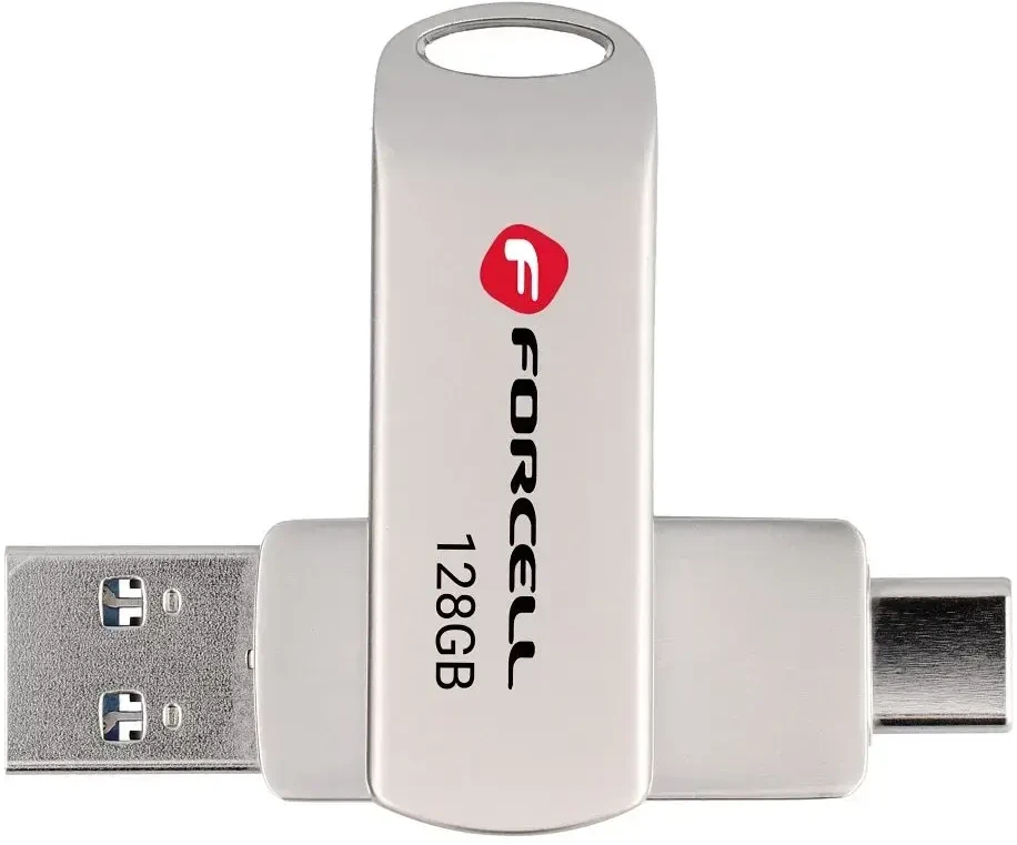 Pendrive 128GB USB 3.2 Gen 1 (USB A / USB C) Forcell F-Data Metal Duo sidabrinis