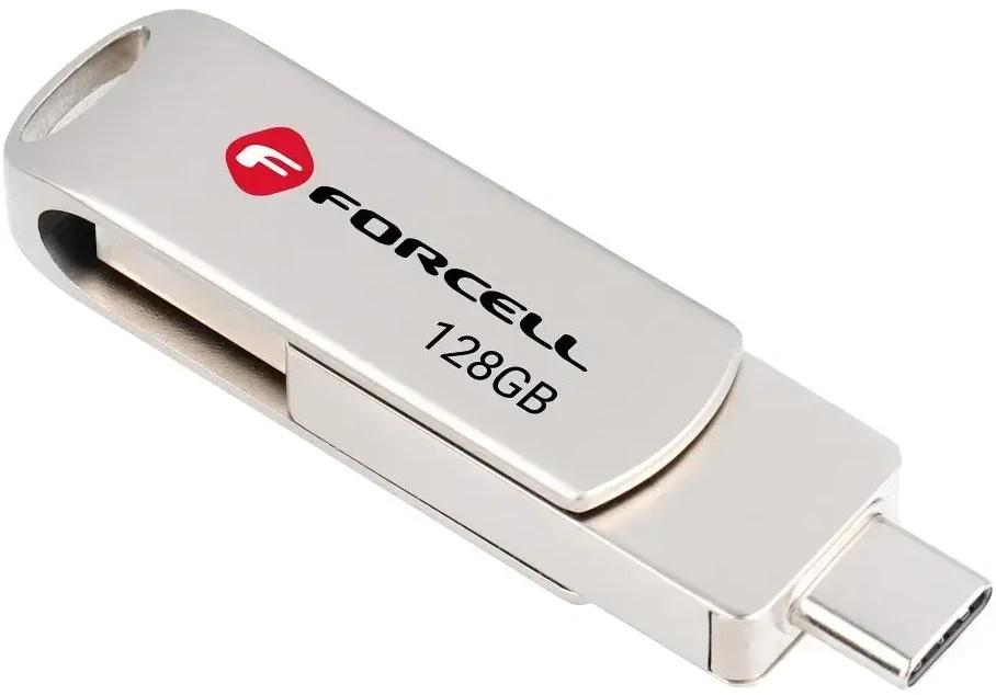 Pendrive 128GB USB 3.2 Gen 1 (USB A / USB C) Forcell F-Data Metal Duo sidabrinis