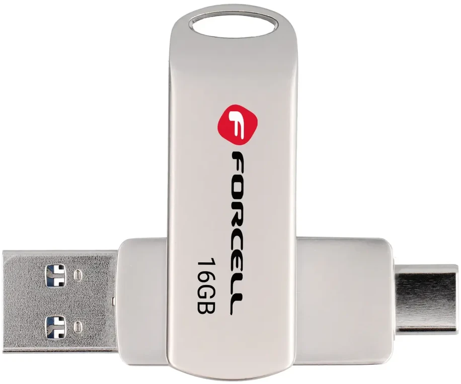 Pendrive 16GB USB 3.2 Gen 1 (USB A / USB C) Forcell F-Data Metal Duo sidabrinis