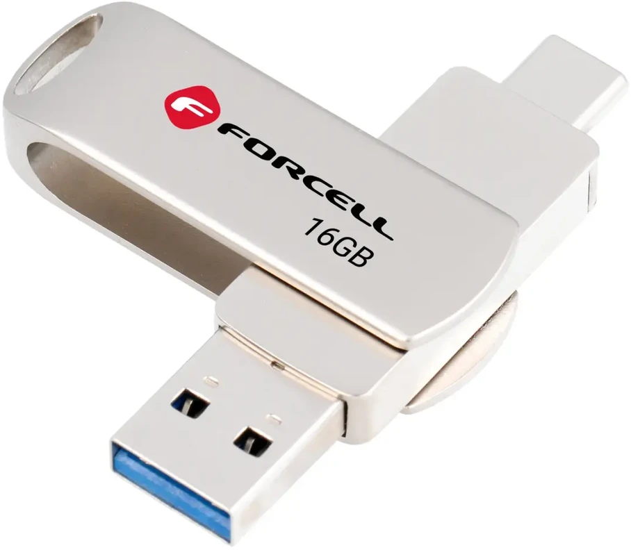 Pendrive 16GB USB 3.2 Gen 1 (USB A / USB C) Forcell F-Data Metal Duo sidabrinis