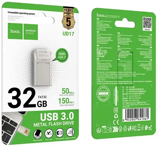 HOCO atmintukas USB A + USB C UD17 32GB USB3.0