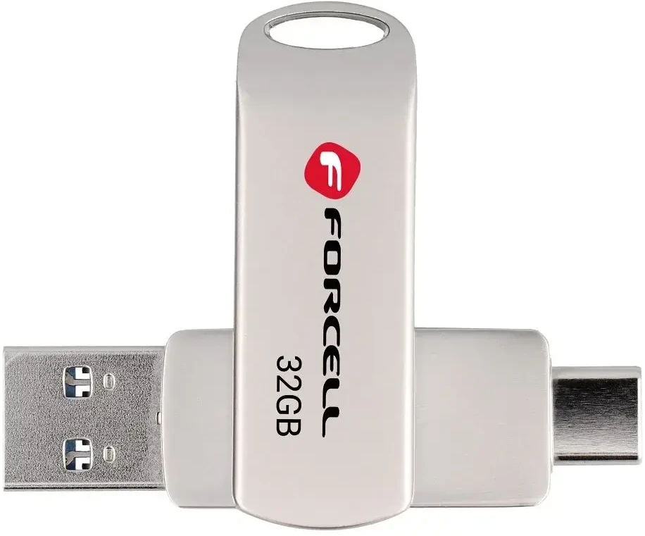 Pendrive 32GB USB 3.2 Gen 1 (USB A / USB C) Forcell F-Data Metal Duo sidabrinis