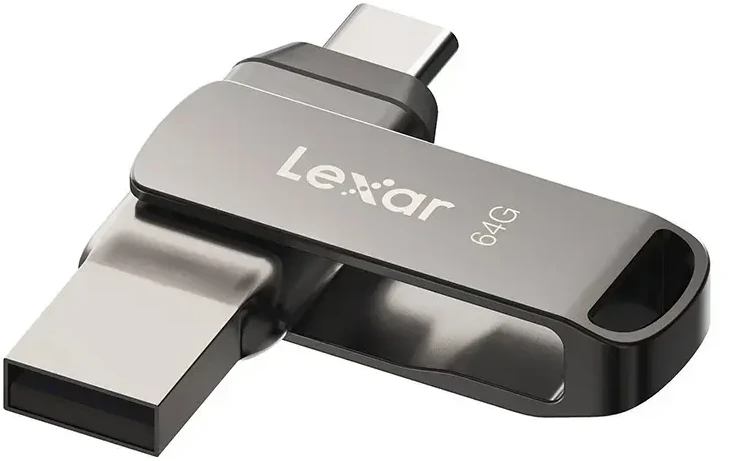 Lexar | 2 viename „flash“ atmintinė, kurios skaitymo greitis siekia 130 MB/s | „JumpDrive Dual Drive D400“ | 64 GB | USB C/A tipo | Pilkas