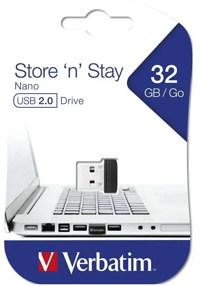 USB laikmena "verbatim" usb atmintinė, usb 2.0, 32 gb, "nano", "store n stay", juoda, 98130, usb a