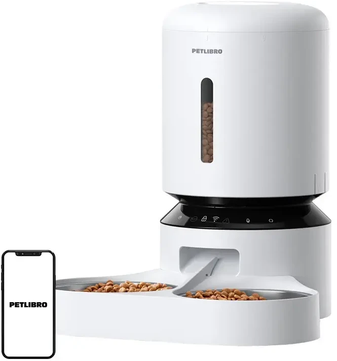 Petlibro Granary maisto dozatorius su dvigubu dubeniu, Wifi, 5L (baltas)