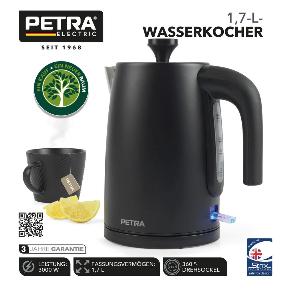 Virdulys Krups Virdulys juoda elektrinis 3000 w PETRA, 1,7 l