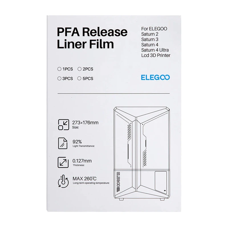 PFA folija Elegoo Saturn 3D spausdintuvams - 273x176mm - 5 vnt.