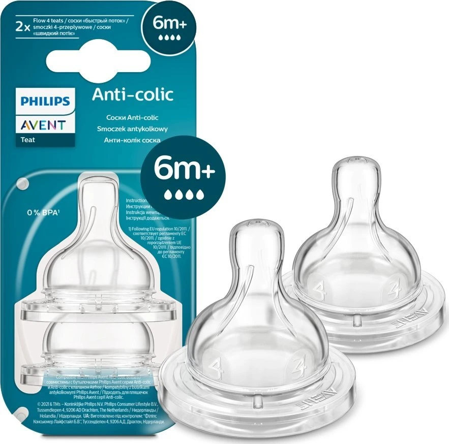 Philips AVENT Anti-Colic F žindukai nuo 6 mėn., 2 vnt., keturios skylutės