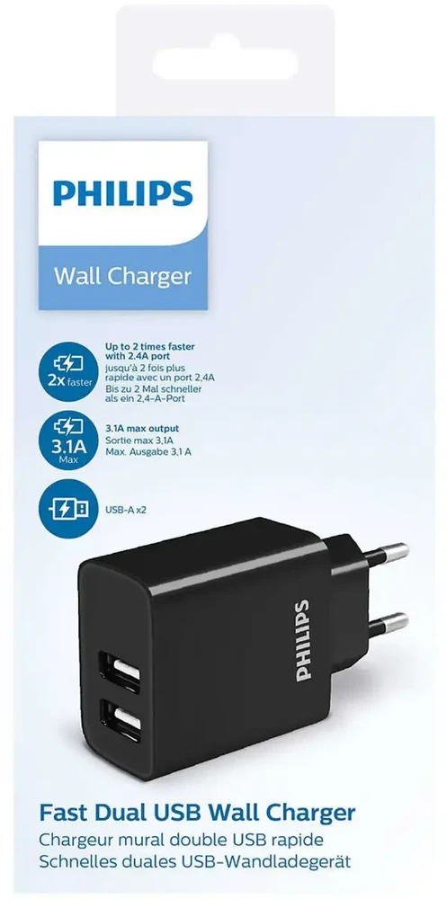 Philips DLP2610 Charger 2xUSB Juodas