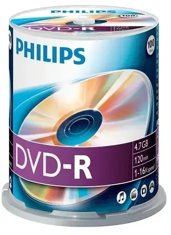 1x100 Philips DVD-R 4,7GB 16x SP