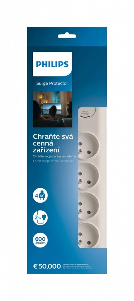 „Philips“ viršįtampių apsauga, 4 lizdai, 2 m, balta, 16a, spn7040wa/60