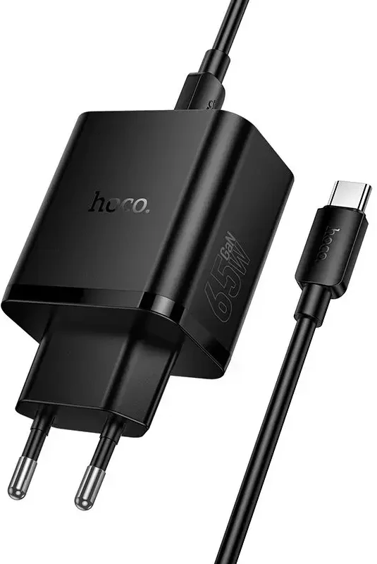 Telefono įkroviklis Hoco 2x USB C + USB A QC3.0 PD 3A 65W + duomenų kabelis USB C į USB C N75 juodas