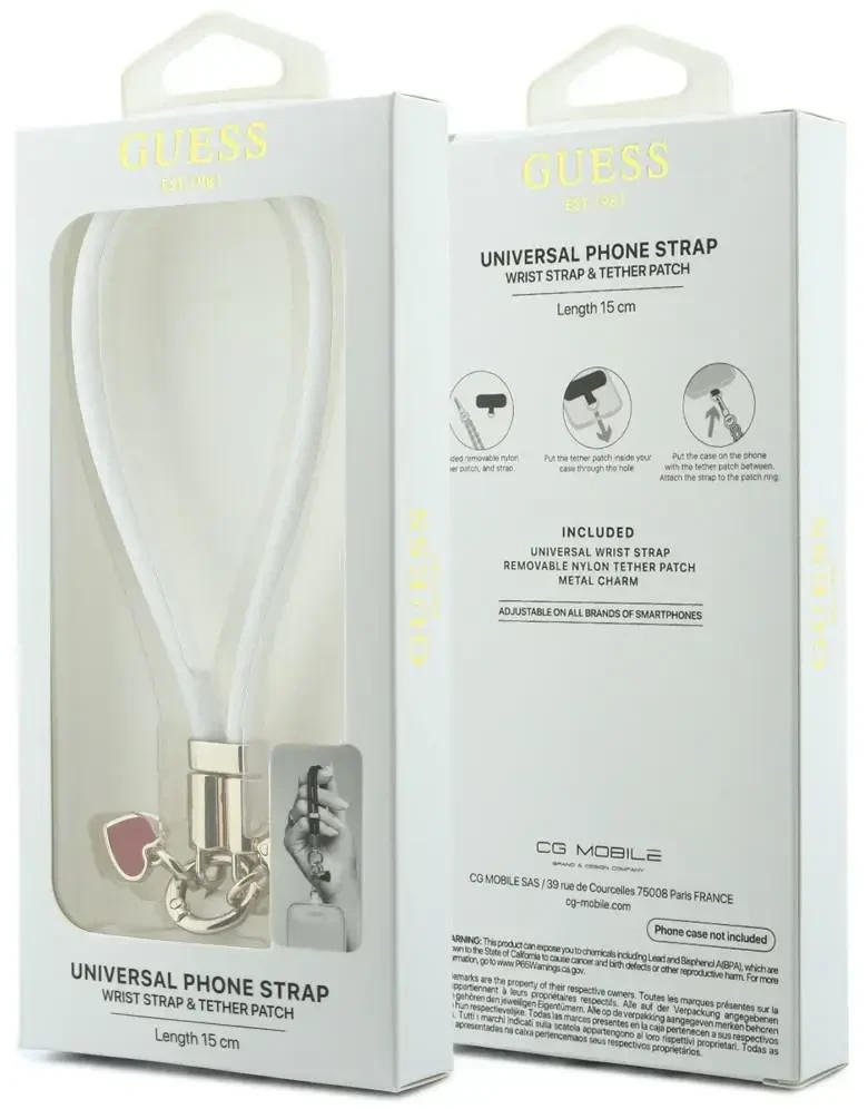 Telefono pakabukas Guess Wrist Strap Silicone Script Charms baltas