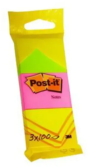 Lipnūs lapeliai 3M Post-it® 38mmx51mm, 3 vnt. po 100 lapelių, neoninės spalvos