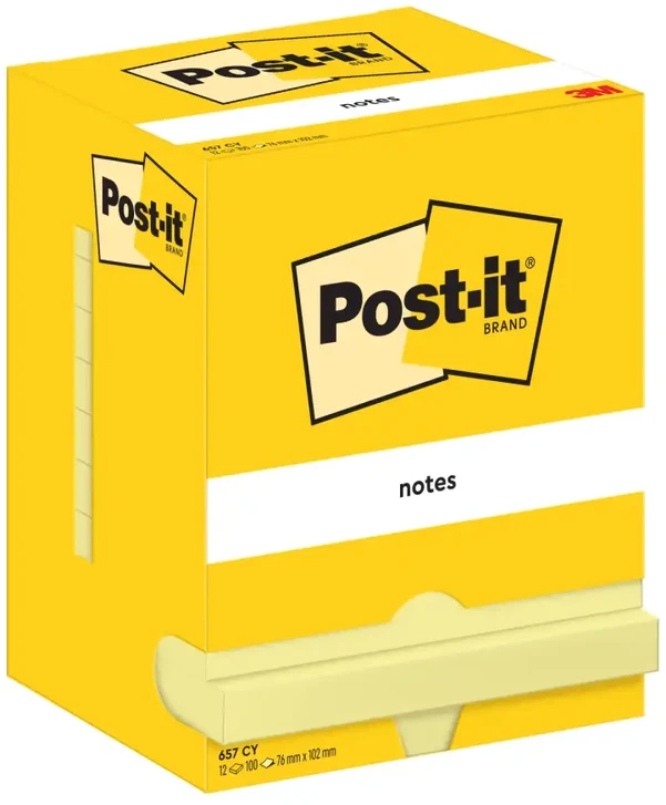 Lipnūs lapeliai „Post-it“ ® (657), 102 x 76 mm, 12 x 100 lapų, geltoni (3M-7100290168)
