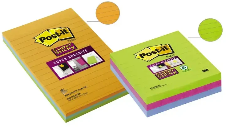 Lipnūs lapeliai 3M Post-it® Super Sticky Large 101mmx152mm 3 vnt. po 45 lapelius linijomis