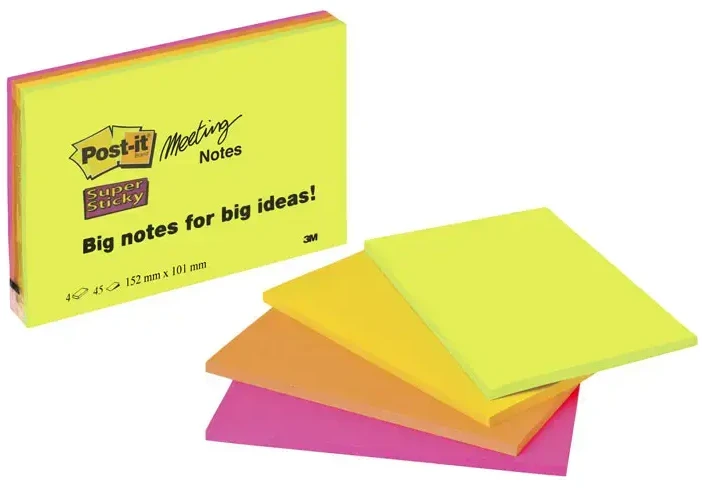 Lapeliai super lipnūs susitikimų užrašams Post-it® 152x101mm 4 vnt. po 45 lapeliai