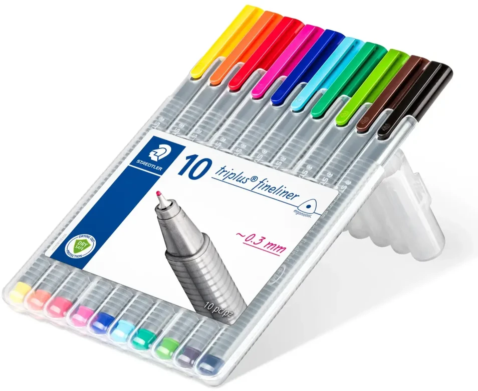 „Staedtler Fiber Fineliner“ TRIPLUS FINELINER, 10 spalvų dėklas (STA149)