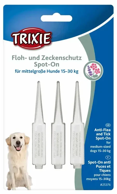 Lašai nuo blusų ir erkių šunims: „Trixie Spot On“ apsauga nuo blusų ir erkių vidutinio ir didelio dydžio šunims, 3 × 5 ml