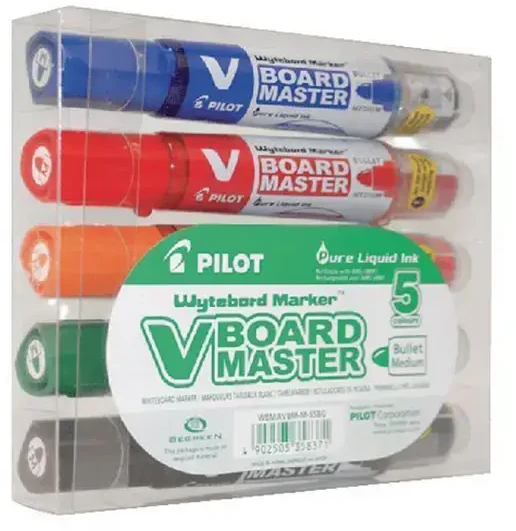 Pilot Pen Žymeklių baltai lentai rinkinys Pilot V Board Master, apvaliu galiuku, 5 spalvos