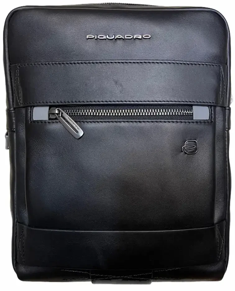 Piquadro, Obidos, Small, Leather Crossbody Bag, Juodas, 22 x 28 x 5 cm, For Men