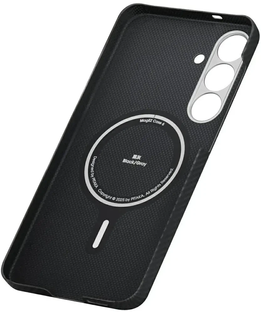 Dėklas PITAKA Ultra-Slim MagSafe skirtas Samsung Galaxy S25 juodos ir pilkos spalvos