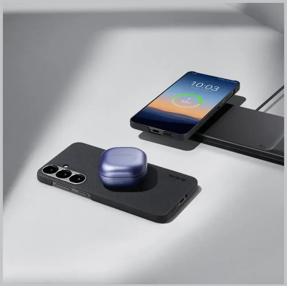 Dėklas PITAKA Ultra-Slim MagSafe skirtas Samsung Galaxy S25 juodos ir pilkos spalvos