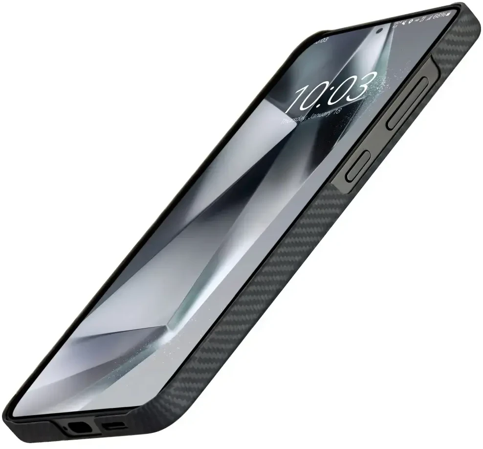 Dėklas PITAKA Ultra-Slim MagSafe skirtas Samsung Galaxy S25 juodos ir pilkos spalvos