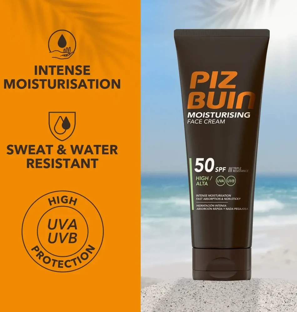 PIZ BUIN Moisturising Face Kreminis Face Sun Care, 50 ml