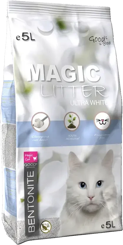 Placek Smiltis kaķu tualetēm - Magic Litter Bentonite Ultra Baltas, 5 l