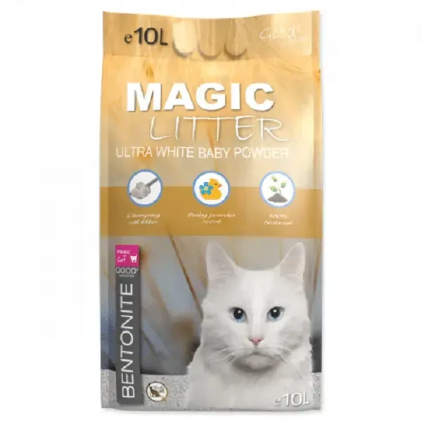 Placek Kačių kraikas – „Magic Litter Bentonite Ultra Baltas“ kūdikių pudra, 10 l.