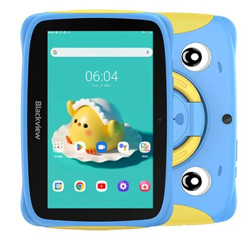Planšetė Blackview Tab 3 Kids, Mėlyna, 7 colių HD 1024x600, 7731E keturių branduolių 1,3 GHz procesorius, priekinė 0,3 MP; galinė 2 MP kamera, 2 GB / 32 GB, 3280 mAh baterija, be įkrovimo „Doke 3.0 Go“ („Android 13“), „Wi-Fi“ versija, 802.11 b/g/n (2,4 GHz), Mėlyna