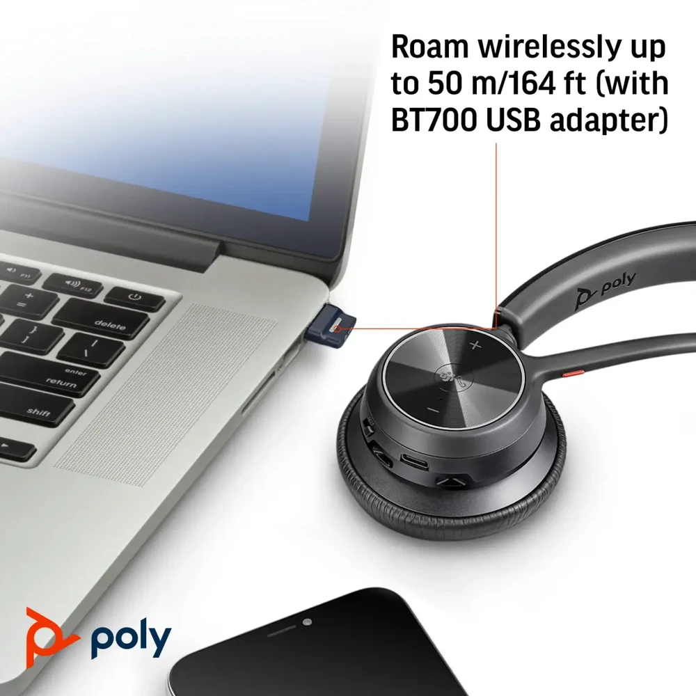 „Hewlett Packard“ (HP) „HP Poly Voyager 4310 Microsoft Teams“ sertifikuotas USB-C ausinės + BT700 adapteris