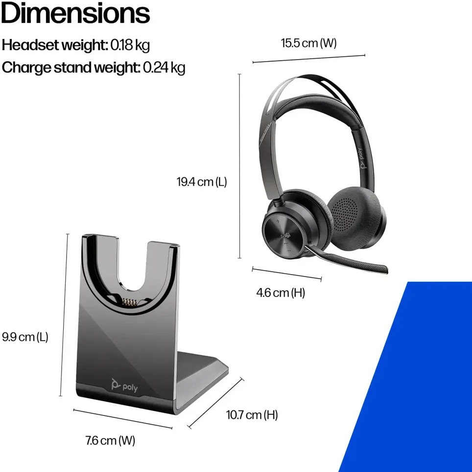 Plantronics/Poly Hewlett Packard (HP) HP Poly Voyager Focus 2 Microsoft Teams sertifikuotas USB-C-C Ausinės +USB-C/A adapteris + įkrovimo stovai Be lokalizacijos
