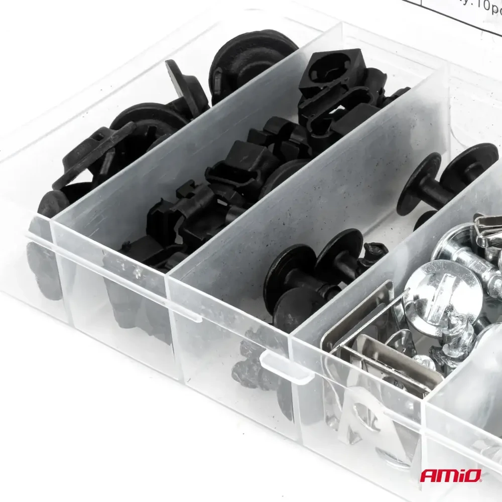 Plastikinių ir metalinių varžtų bei montavimo plokštelių rinkinys 16 mm 22 mm 60 vnt. amio-05034