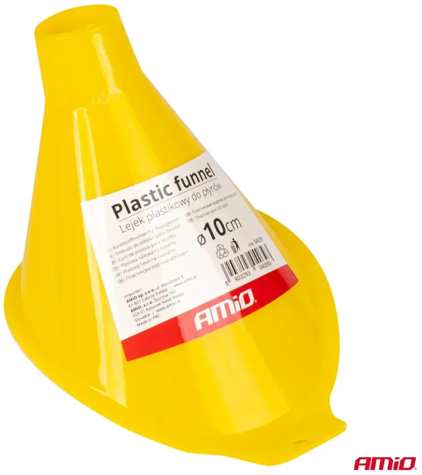 Universalus plastikinis piltuvėlis degalų skysčiams su apsauga nuo taškymosi amio-04039