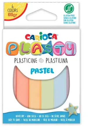 Plastilinas CARIOCA PLASTY, pastelinių spalvų, 100 gr, 6 vnt.