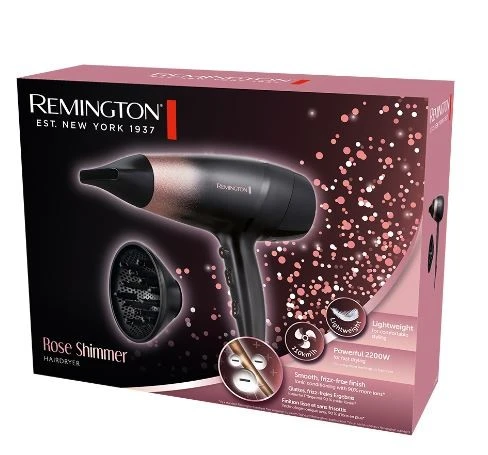 Plaukų Džiovintuvas - Remington D5305 2200W Ioniškas 3 Šilumos 2 Greičių Šaltas Vėjas Rožinė Blizgesys