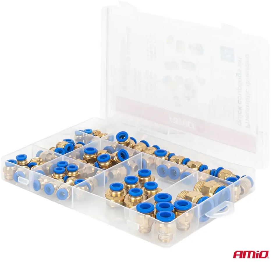 Pneumatinių srieginių greitųjų jungčių rinkinys, 4–16 mm, 72 vnt., AMIO-04922