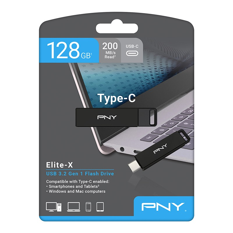 PNY Elite X USB 3.2 Typ C 128GB USB atmintinė, mažmeninė prekyba