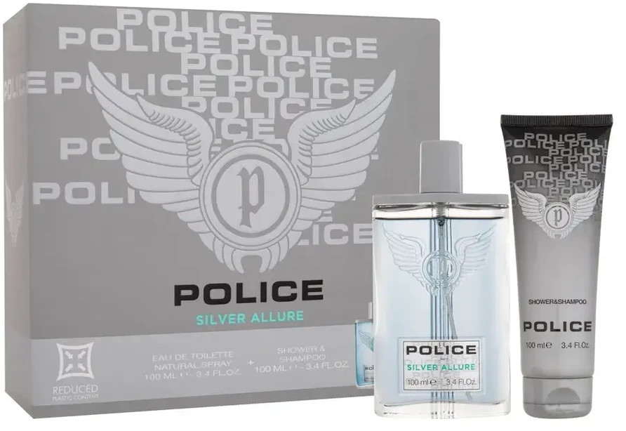 Police Sidabrinis Allure EDT rinkinys vyrams (EDT 100 ml + Dušo želė 100 ml)