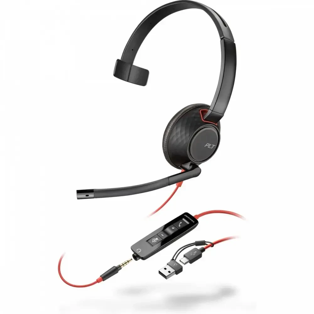 Hewlett Packard (HP) „Poly Blackwire 5210“ USB-C laidas + 3,5 mm kabelis + USB-C/A laidas