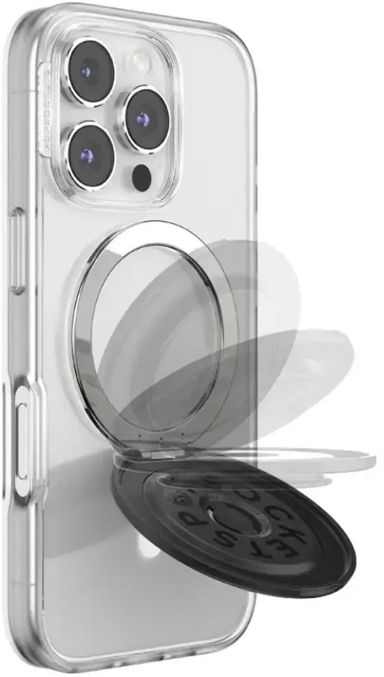 „PopSockets“ aliuminio radialinis „MagSafe“ telefono laikiklis ir stovas, juodas