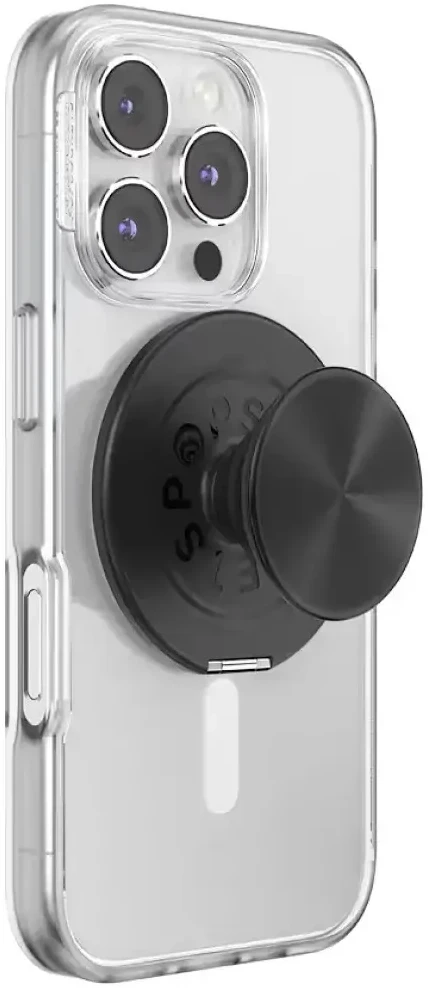 „PopSockets“ aliuminio radialinis „MagSafe“ telefono laikiklis ir stovas, juodas