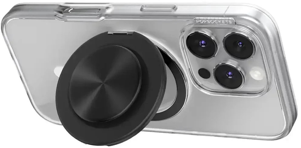 „PopSockets“ aliuminio radialinis „MagSafe“ telefono laikiklis ir stovas, juodas