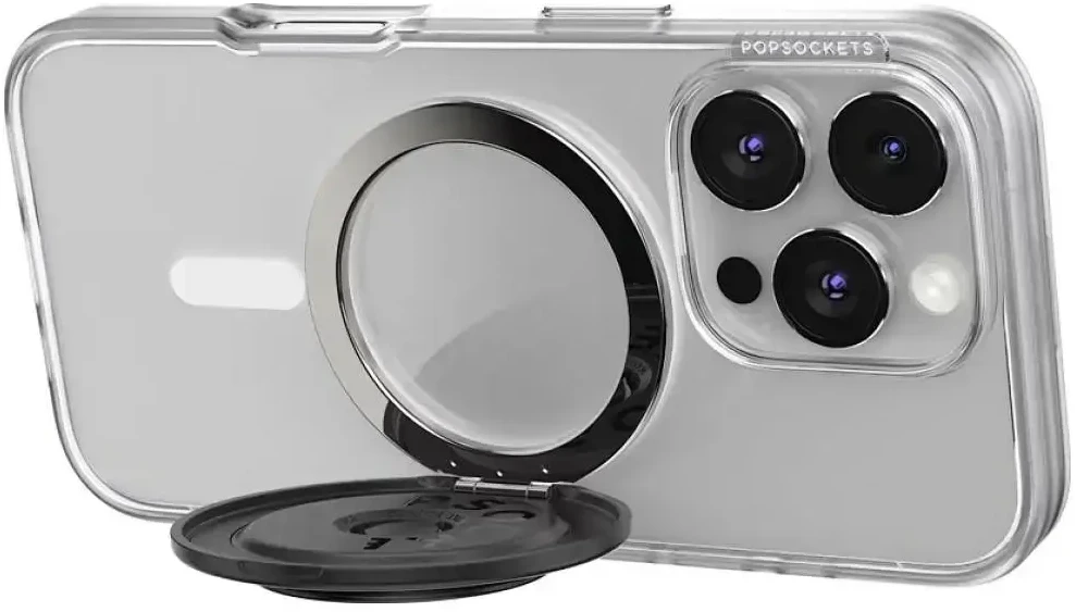 „PopSockets“ aliuminio radialinis „MagSafe“ telefono laikiklis ir stovas, juodas